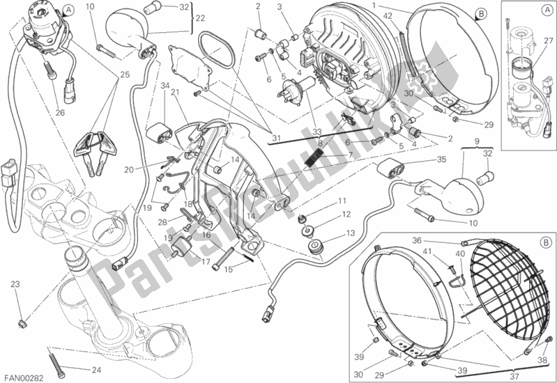 All parts for the Headlight of the Ducati Scrambler Urban Enduro Thailand USA 803 2016